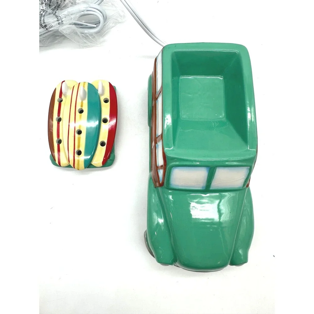 Retired Scentsy Wax Warmer Coastal Cruiser Green Woody Wagon Surfboards 47798